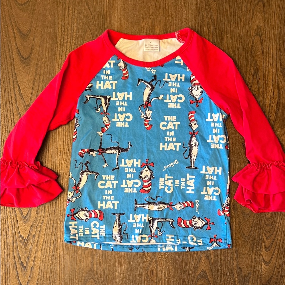 Red and Blue Cat in the Hat Long Sleeve Shirt